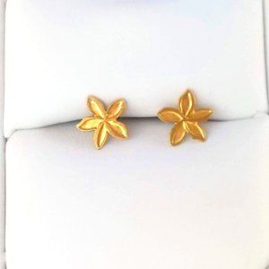 Gold Tone Tropical Plumeria Earrings
